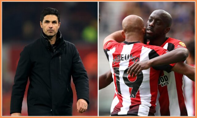 Bryan Mbeumo oslavuje cieľ pre Brentford