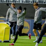Patrick Berg Bodo/Glimt Stand for Training, keď sa pripravujú na to, aby čelili Tottenhamovi