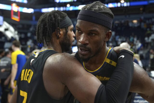 Play -off Zlatých štátnych bojovníkov NBA vs Minnesota Timberwolves za zranenie Stephen Curry Jimmy Butler Buddy Hindy Hindy