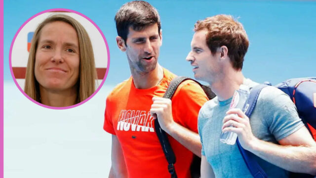 Bývalý svet č. 1 Novak Djokovic-Andy Murray Murray vydáva cvičenie

