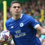 Yousef Salech celebrates scoring for Cardiff at Norwich