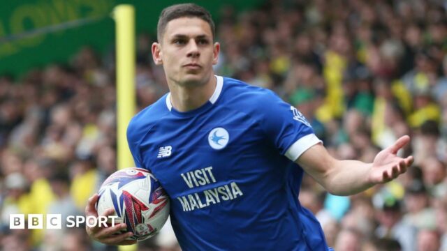 Yousef Salech celebrates scoring for Cardiff at Norwich