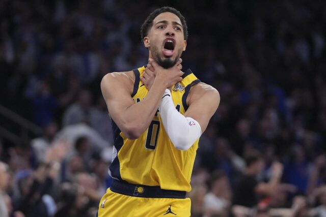 Finále NBA na východnej konferencii play -off Indiana Pacers vs New York Knicks Tyrese Haliburton Reggie Miller