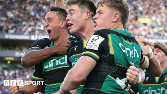 Alex Mitchell and his Northampton team-mates celebrate