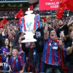 Crystal Palace fans celebrate reaching the FA Cup final at Wembley