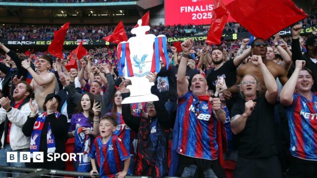 Crystal Palace fans celebrate reaching the FA Cup final at Wembley