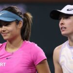 Emma Raducanu and Iga Swiatek after their match at Indian Wells in 2023