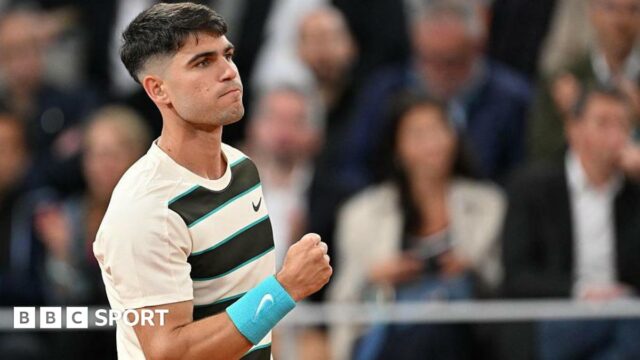 Carlos Alcaraz in action at the French Open