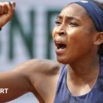 Coco Gauff celebrates victory over Tereza Valentova in the French Open second round