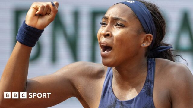 Coco Gauff celebrates victory over Tereza Valentova in the French Open second round