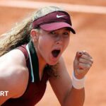 Mirra Andreeva celebrating