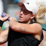 Sonay Kartal hits a backhand against Marie Bouzkova at the French Open