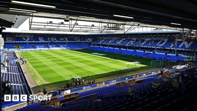 A general view of the Goodison Park pitch from the Gwladys Street end ahead of the Premier League match between Everton and Manchester City.