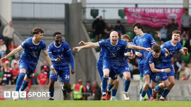 Dungannon celebrate winning on penalties