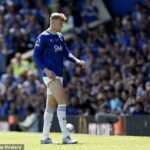 Jarrad Branthwaite bol v nedeľu nútený mať Evertonov posledný zápas v Goodison Parku