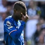 Nicolas Jackson's domestic season is over for Chelsea after his red card against Newcastle.