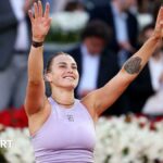 Aryna Sabalenka celebrates winning the Madrid Open