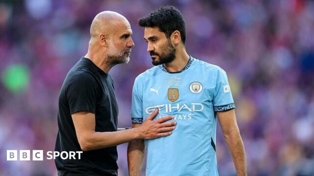 Ilkay Gundogan and Pep Guardiola