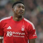 Taiwo Awoniyi in Nottingham Forest kit