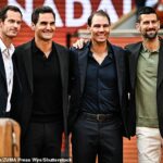 Zľava doprava: Andy Murray, Roger Federer, Rafael Nadal a Novak Djokovic Roland Garros