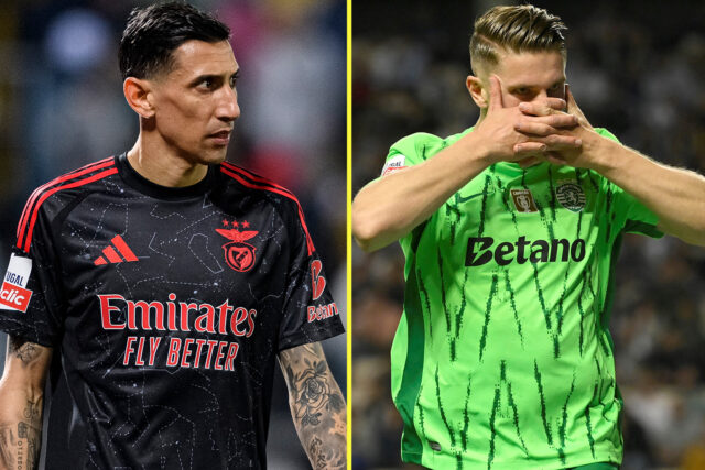 Leiria, Portugalsko - 11. januára: Angel Di Maria z SL Benfica, ktorá oslavuje víťazstvo zápasu na konci ligového pohára - posledný zápas Beteen Sporting a Benfica na osobe štadióna Dr. Magalhae 11. januára 2025 v Leiria v Portugalsku. (Foto: Carlos Rodrigues/Getty Images)
