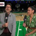 Chris Forsberg (L) a Anny Chin (R) odporučili úlohu poveternostných podmienok v TD Garden v nízkej energetickej ľudovej omši Boston Celtics pre prvú hru prvej hry Knicks