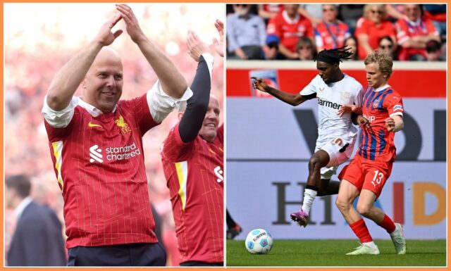 Bayer Leverkusen pravá strana Jeremie Frimpong v akcii