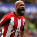 Bryan Mbeumo shouts in celebration