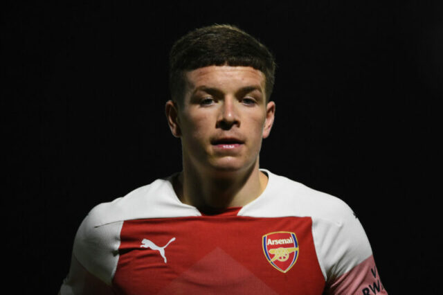 Enfield, Anglicko - 23. októbra: Charlie Gilmour z Arsenal Target Score v zápase Premier League 2 medzi Tottenham Hotspur a Arsenal 23. októbra 2017 v Enfielde v Anglicku. (Foto: Henry Browne / Getty Images)