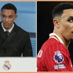 Trent Alexander-Arnold drží real Madrid košeľu s Florentino Pérezom