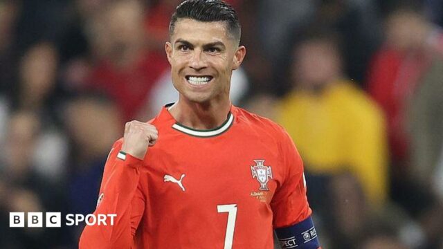 Cristiano Ronaldo clenches his first in celebration