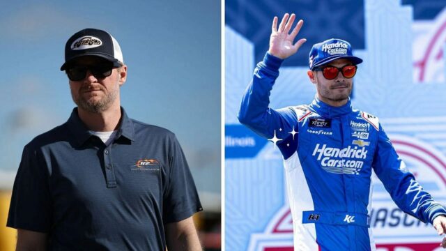 William Byron (#24 Hendrick Motorsports Raptor Chevrolet) a Kyle Larson (#5 Hendrick Motorsports Hendrickcars.com Chevrolet) počas série NASCAR Pennzoil 400 Cup Series 16. marca 2025, v Engine Speedway v Las Vegas - Zdroj: Getty: Getty: Getty