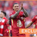 Darwin Núñez oslavuje cieľ pre Liverpool vs Brentford