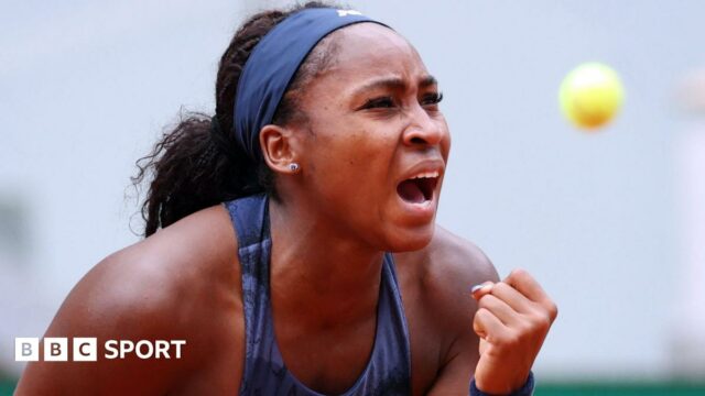Coco Gauff celebrates reaching the French Open quarter-finals
