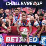 Hull KR players celebrate winning the Challenge Cup