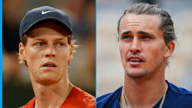 Jannik Sinner a Alexander Zverev Nadpis na tráve

