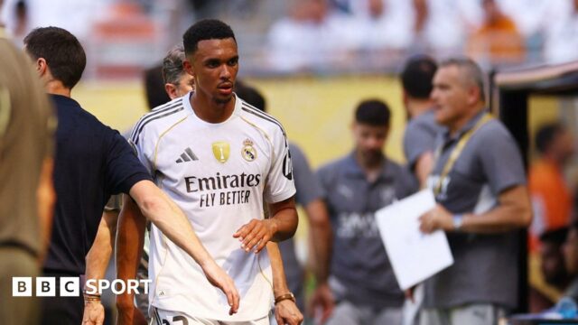 Trent Alexander-Arnold walks off the pitch for Real Madrid