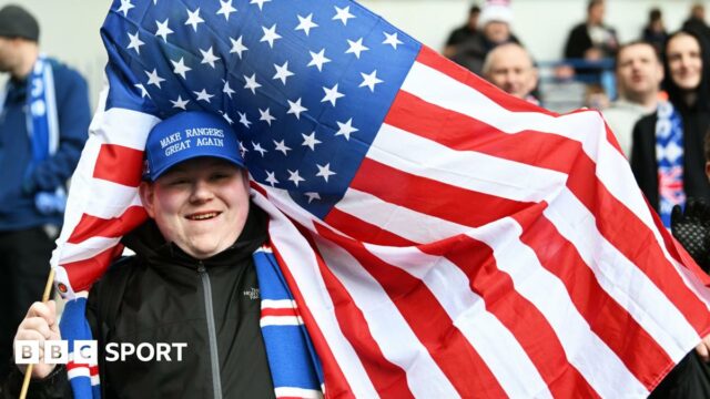 Rangers fan with a US flag