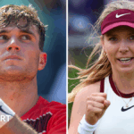A composite image of Jack Draper and Katie Boulter celebrating a point