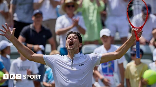 Taylor Fritz celebrates victory at the Stuttgart Open