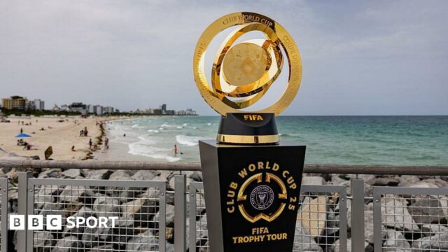 Club World Cup Trophy is displayed at South Beach in Miami