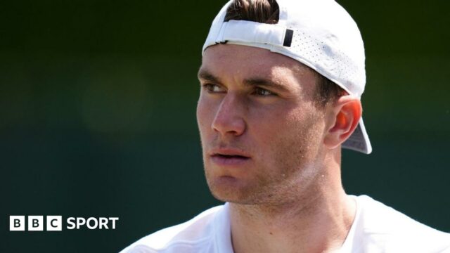 Jack Draper looks on during a practice session at Wimbledon 