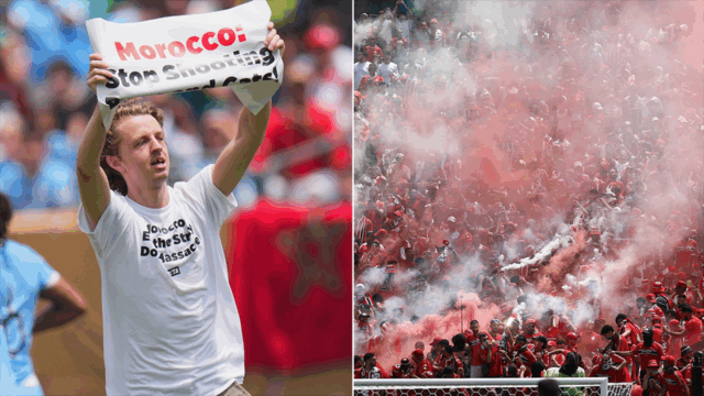 Zápas Majstrovstiev sveta FIFA Club vo Philadelphii, ktorý sa udeľuje demonštrantmi, Smoke Flames

