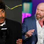 AEW president Tony Khan (left) and WWE CCO Triple H (right). (Image credits: AEW YouTube channel &amp; wwe.com)