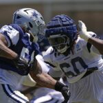 Tyler Guyton (vpravo) bol zranený v praxi Dallas Cowboys