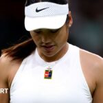 Emma Raducanu reacts to a point during her Wimbledon third round match against Aryna Sabalenka