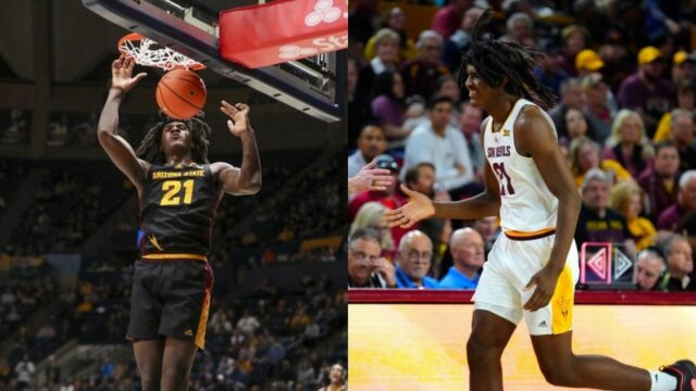 Jayden Quaintance (#21) Arizona State Sun Devils beží na súde počas prezentácií hráča pred prvou polovicou hry proti štátnym cyklónom Iowy. Foto: Getty
