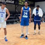 Troy Rosario od Gilas Pilipinas, AJ Edu a Justin Brownlee počas výcviku pred pohárom Fiba Asia Cup