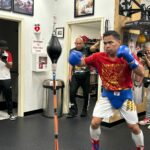 Manny Pacquiao počas tréningu v telocvični Wild Card v Los Angeles. Pripravuje sa na celosvetový boj proti Mario Barrios 19. júla v Las Vegas.