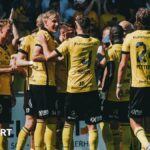 Mjallby celebrate scoring against AIK